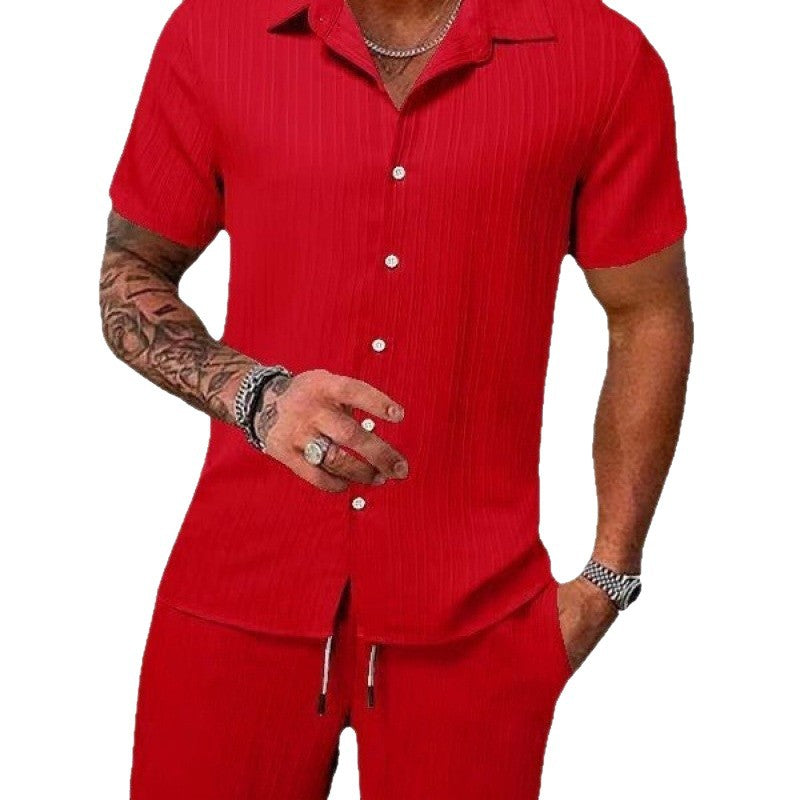 Herren Kurzarm Freizeitanzug mit strukturiertem Design und elastischem Bund Aliams