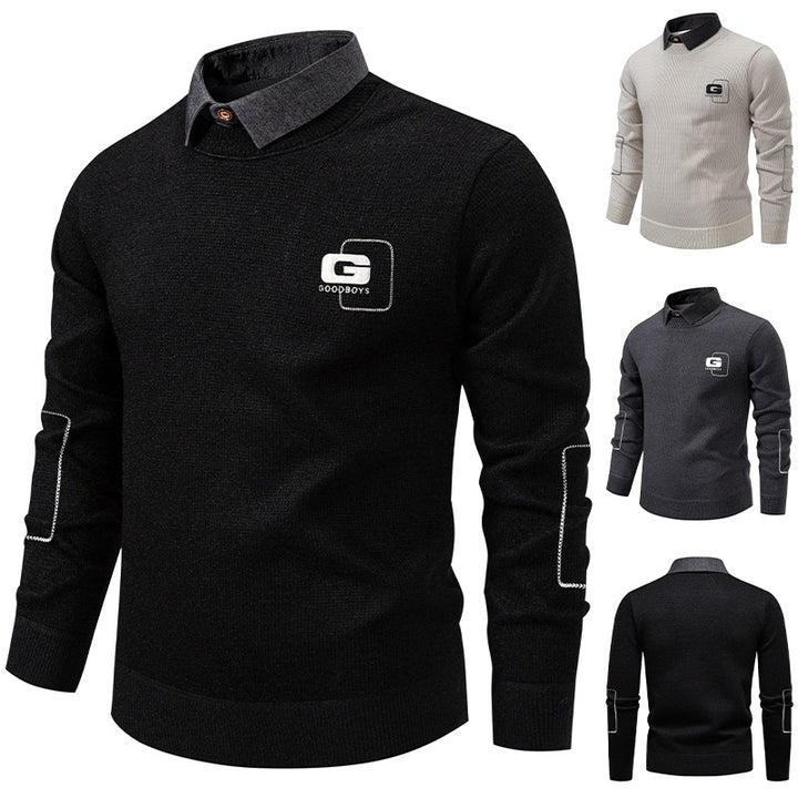 Herren eleganter Pullover mit Kragen und feinem Strickmuster Aliams