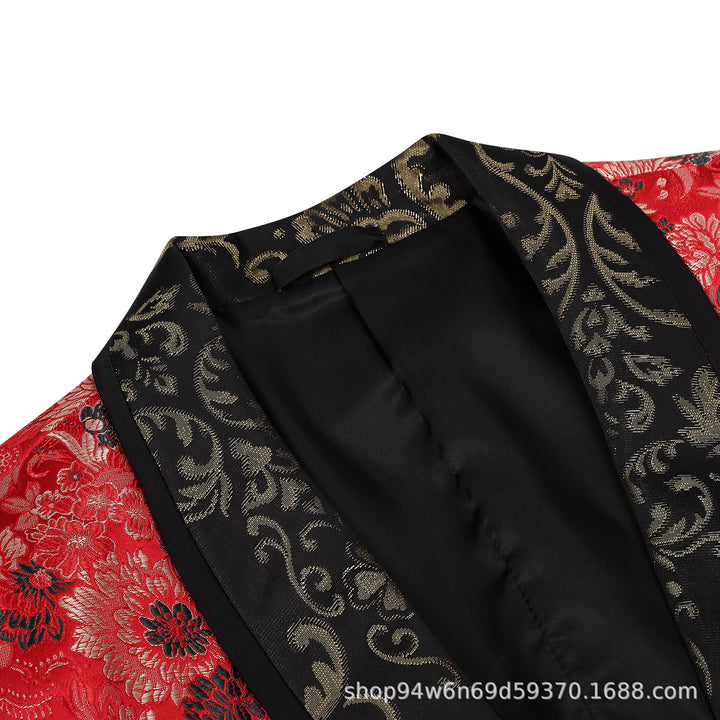 Herren eleganter Samtblazer mit floralem Muster Aliams