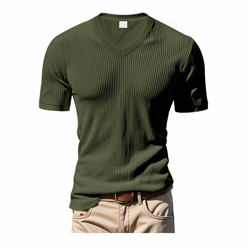 Herren V-Ausschnitt T-Shirt mit strukturiertem Rippenmuster Aliams