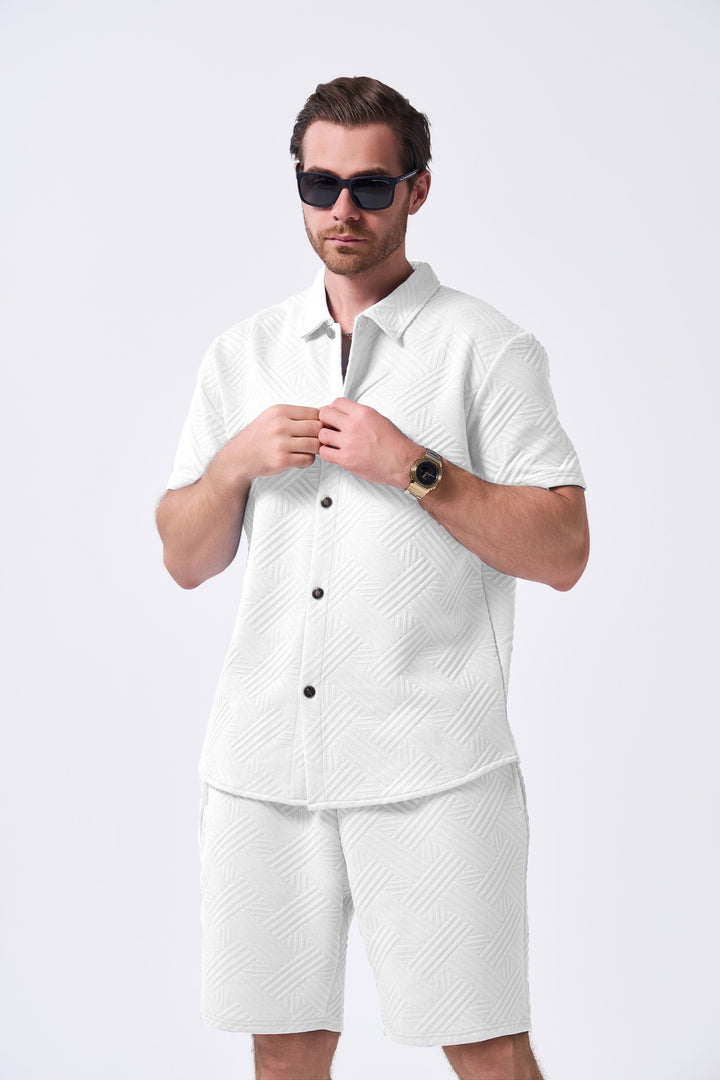 Herren Freizeit Kurzarmhemd und Shorts Set mit strukturiertem Muster Aliams