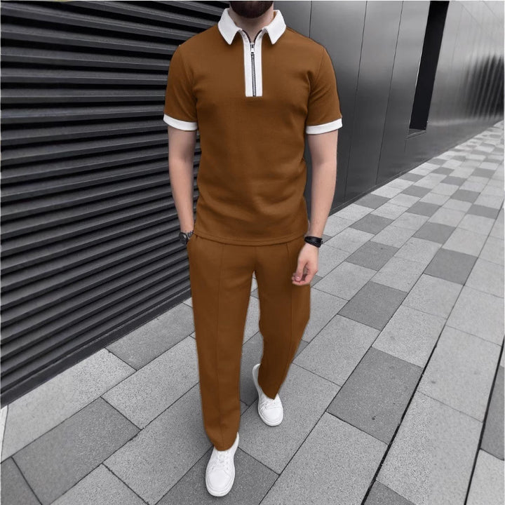 Herren Poloshirt mit Reißverschluss und modischen Kontrasten Aliams