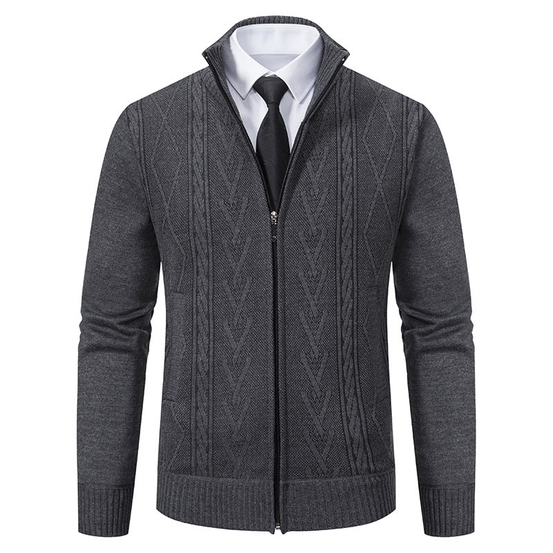 Herren Strickjacke mit modernem Zipper und eleganter Zopfstruktur Aliams