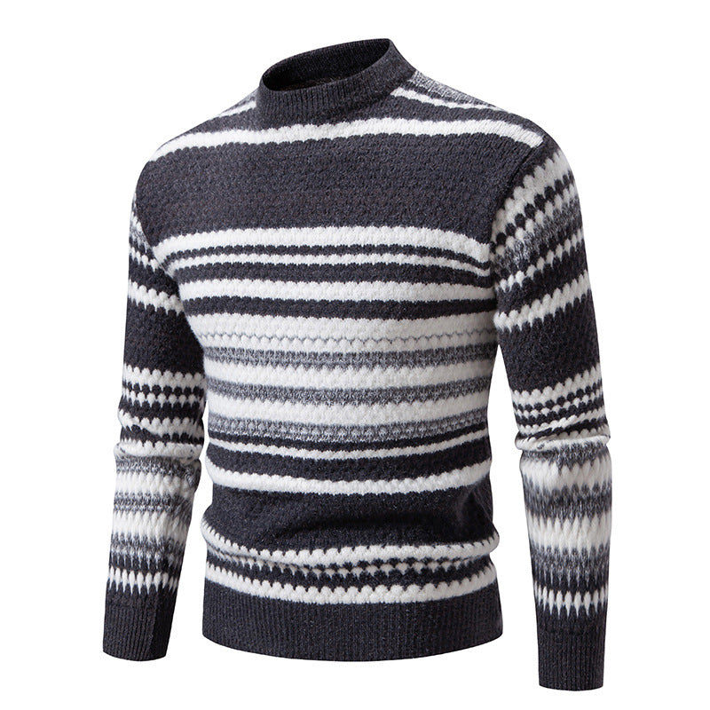 Herren gestreifter Strickpullover mit hohem Stehkragen und weicher Textur Aliams