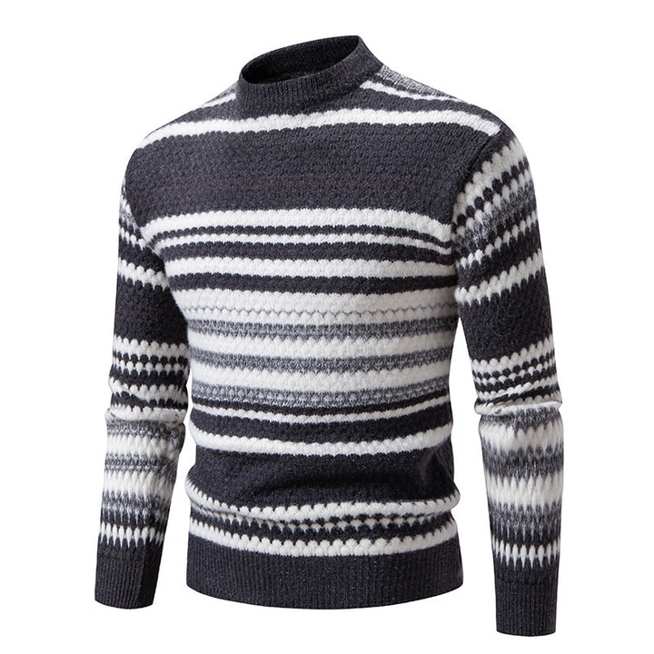 Herren gestreifter Strickpullover mit hohem Stehkragen und weicher Textur Aliams