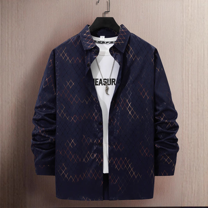 Herren elegantes Langarmhemd mit modernem Rautenmuster Aliams