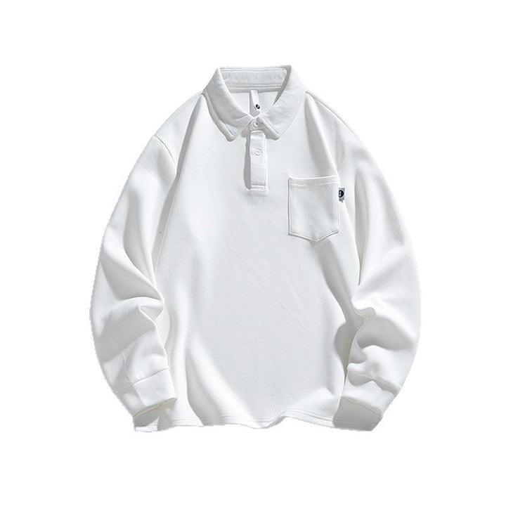 Herren lässiges Langarm-Polo mit Knopfleiste und praktischer Brusttasche Aliams