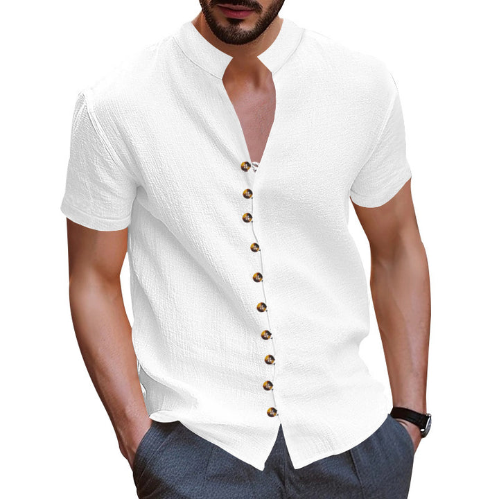 Herren Kurzarm-Henley-Hemd mit strukturiertem Stoff und eleganten Knopfdetails Aliams