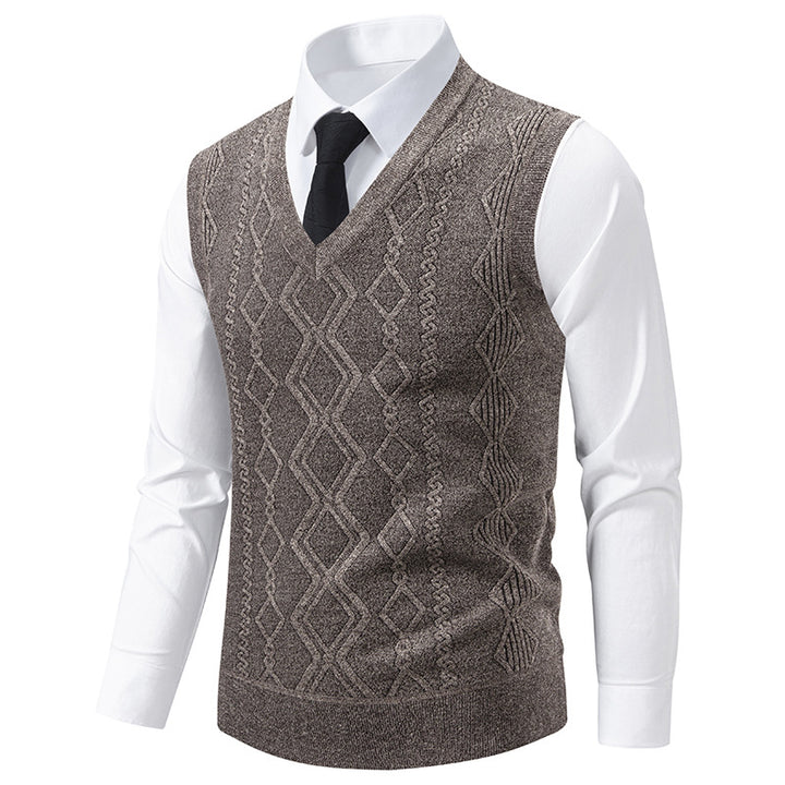 Herren elegante Strickweste mit V-Ausschnitt und strukturiertem Muster Aliams
