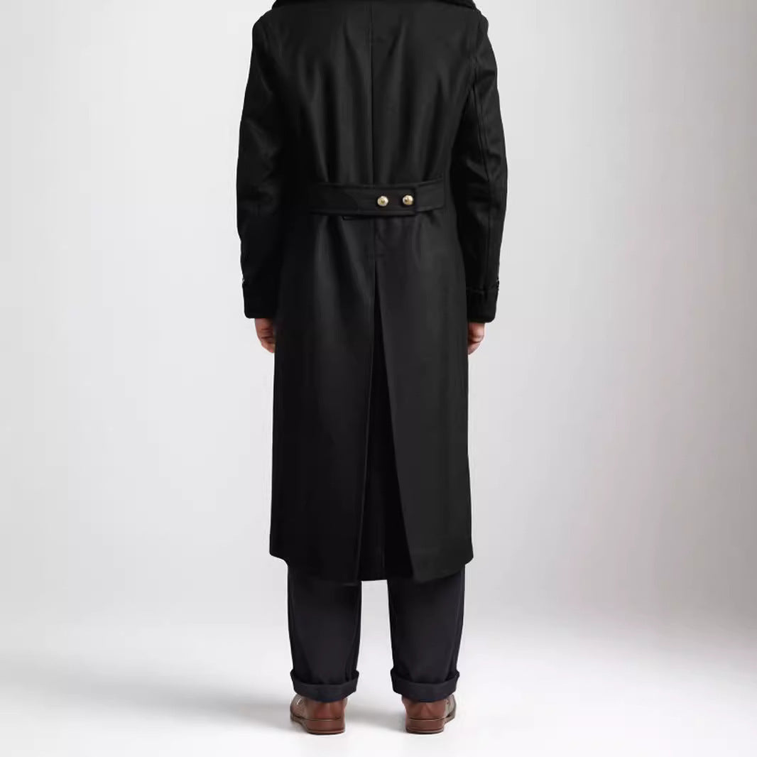 Herren eleganter Langmantel mit doppeltem Knopfverschluss und großem Revers Aliams