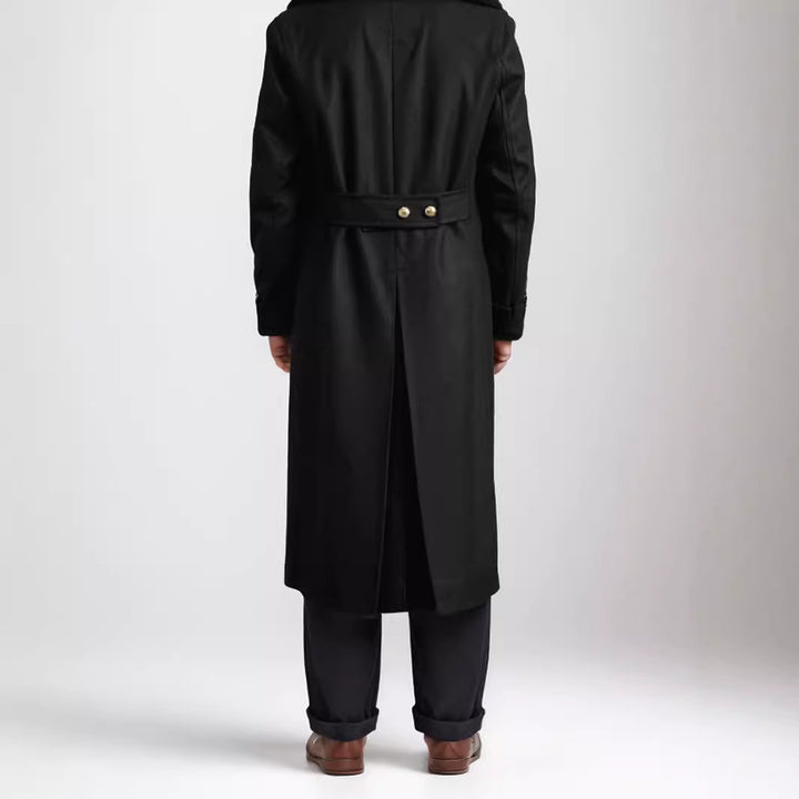 Herren eleganter Langmantel mit doppeltem Knopfverschluss und großem Revers Aliams