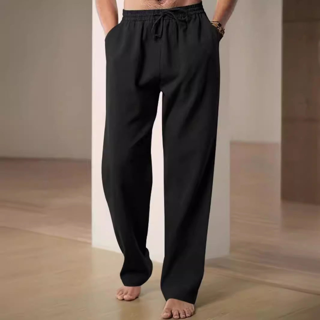 Herren Bequeme Leinenhose mit verstellbarem Bund Aliams