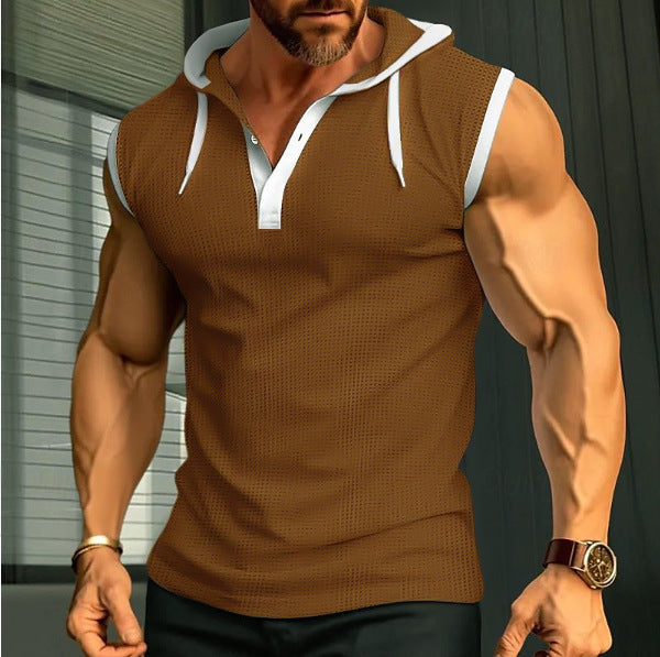 Herren ärmelloses Polo-Shirt mit stylishem Kapuzenkragen Aliams