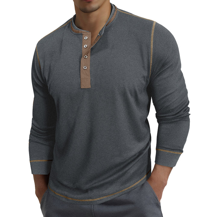 Herren Waffelstruktur Langarmshirt mit modischem Henley-Ausschnitt Aliams