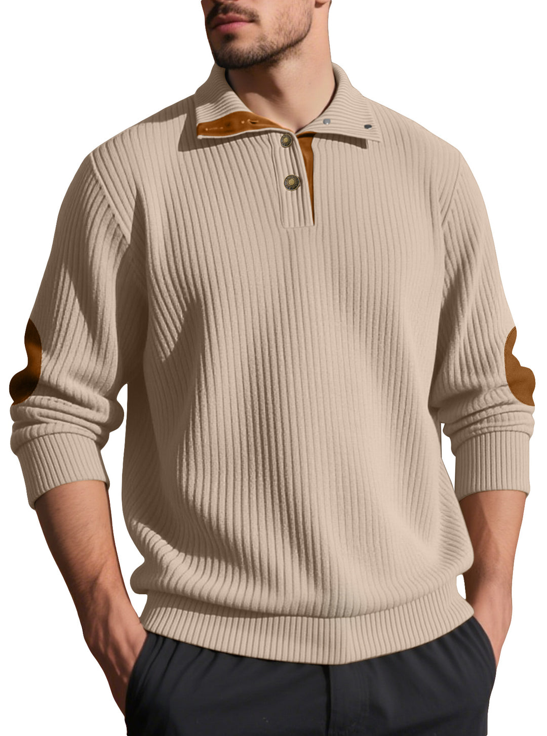 Herren Strickpullover mit einzigartigem Knopfdetails und Rippstruktur Aliams