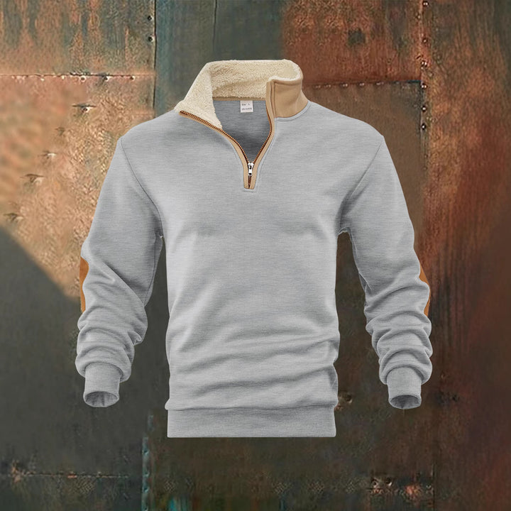 Herren Fleece-Pullover mit hochabschließendem Kragen und modischen Lederapplikationen Aliams