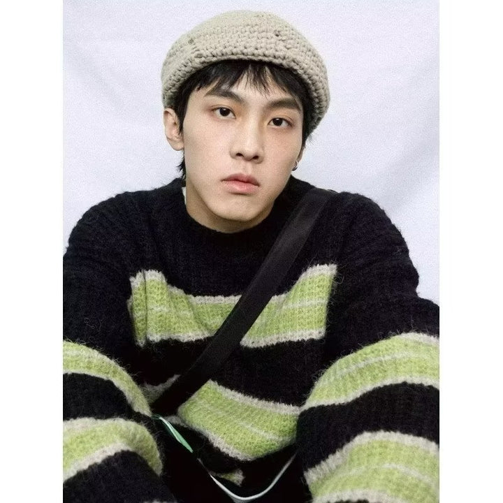 Herren Grobstrickpullover mit modernem Streifenmuster Aliams