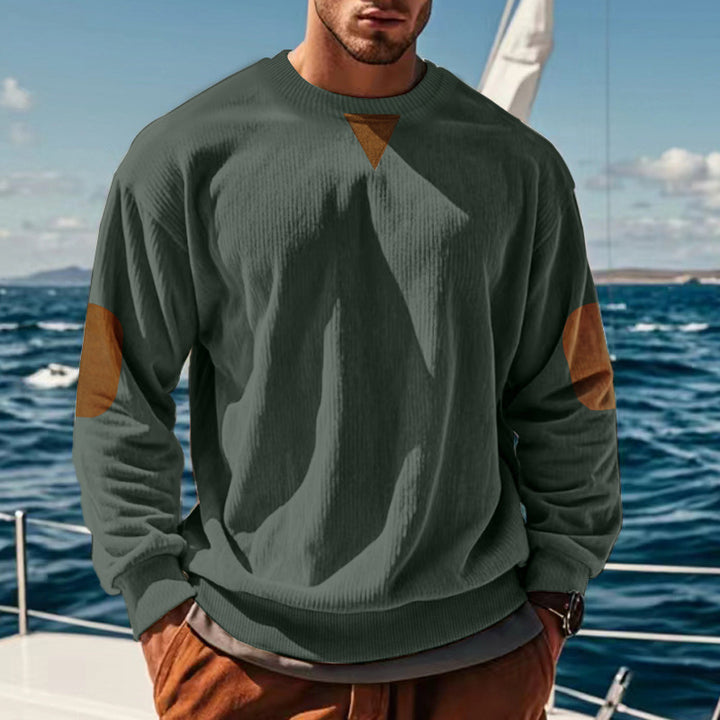 Herren Grobstruktur Pullover mit Ellbogenpatches und Rundhalsausschnitt Aliams
