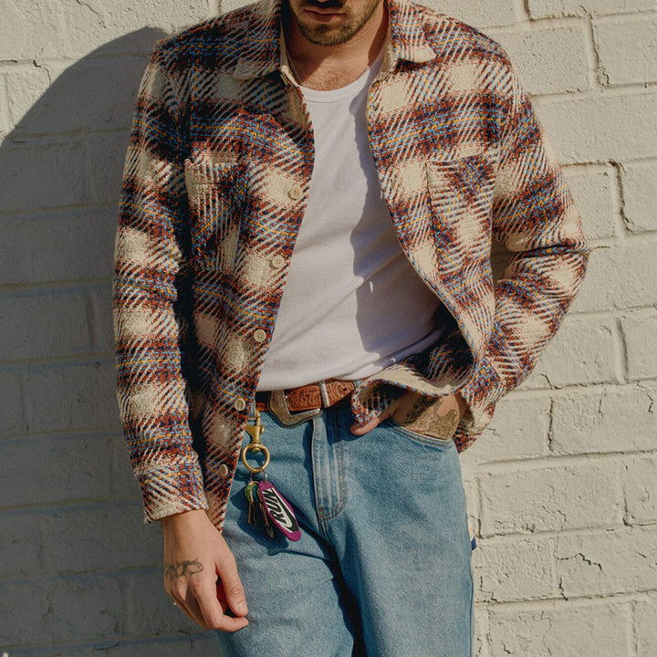 Herren kariertes Flanellhemd mit zwei Brusttaschen Aliams