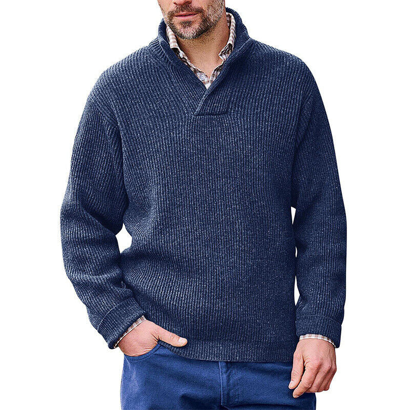 Herren Strickpullover mit modernem Stehkragen und feiner Rippstruktur Aliams