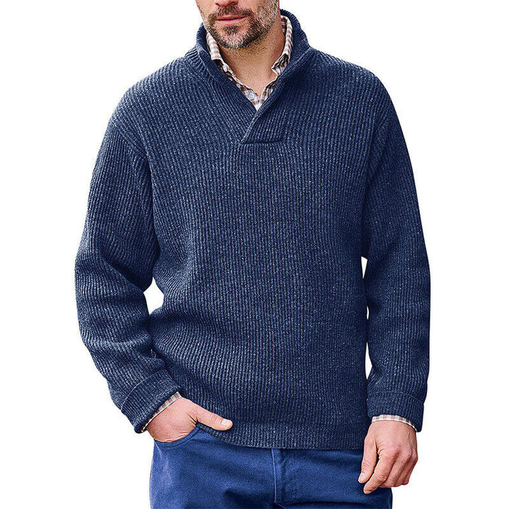 Herren Strickpullover mit modernem Stehkragen und feiner Rippstruktur Aliams