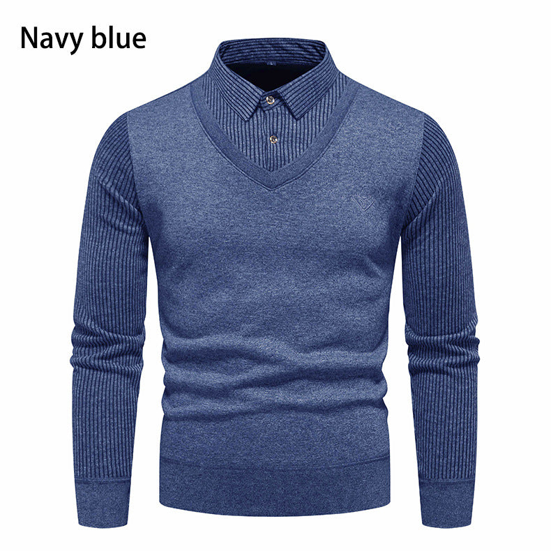 Herren V-Ausschnitt Pullover mit Hemdkragen Aliams
