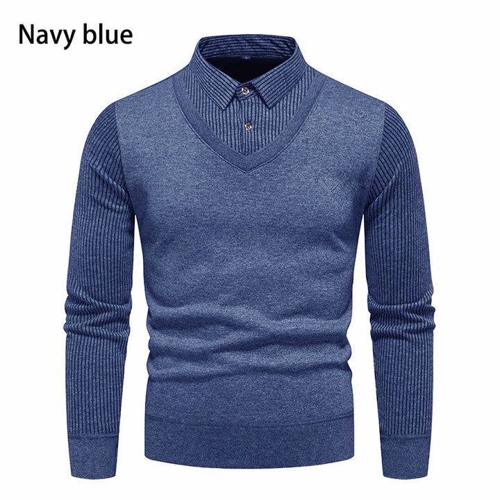 Herren V-Ausschnitt Pullover mit Hemdkragen Aliams