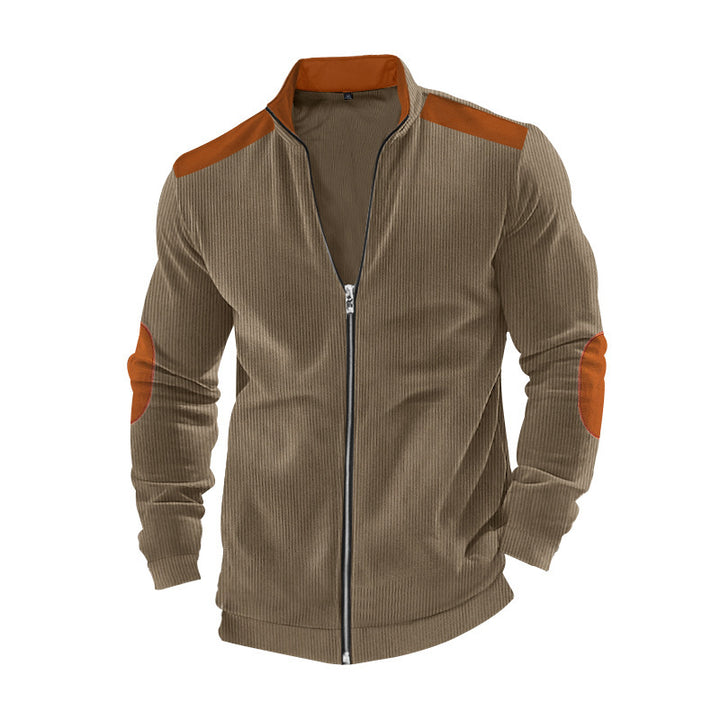 Herren sportliche Strickjacke mit kontrastierenden Lederapplikationen Aliams