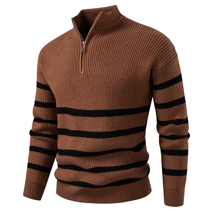 Herren Strickpullover mit halbem Reißverschluss und modernem Streifen-Design Aliams