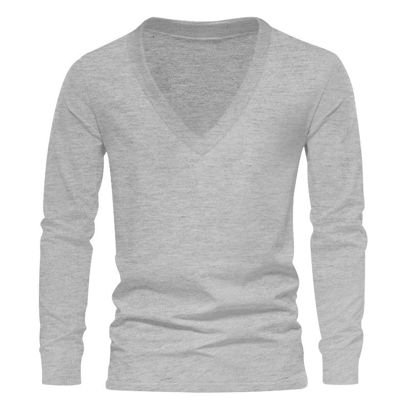 Herren V-Ausschnitt Langarm-T-Shirt mit hochwertigem Baumwollmix und bequemer Passform Aliams