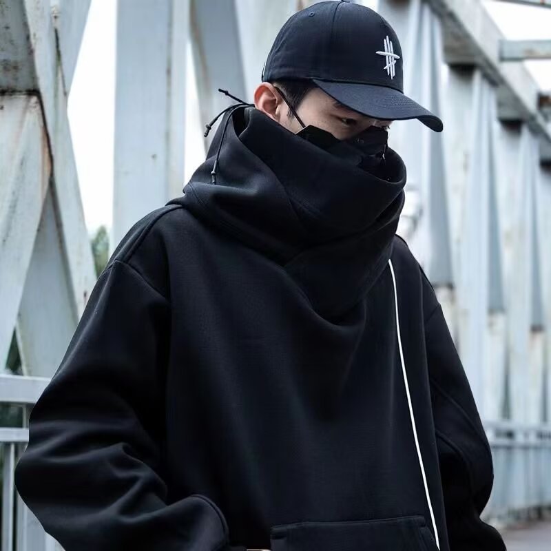 Herren futuristischer Hoodie mit hohem Kragen und praktischen Taschen Aliams