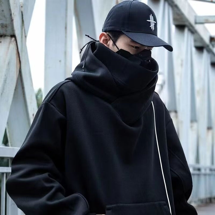 Herren futuristischer Hoodie mit hohem Kragen und praktischen Taschen Aliams