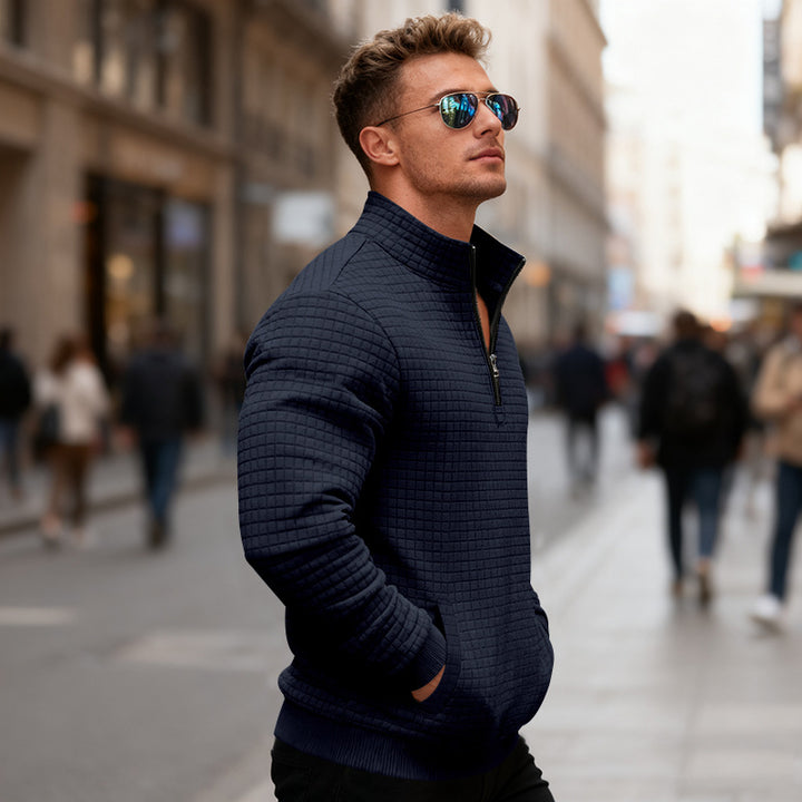 Herren Fleece-Pullover mit hohem Kragen und praktischem Reißverschluss Aliams