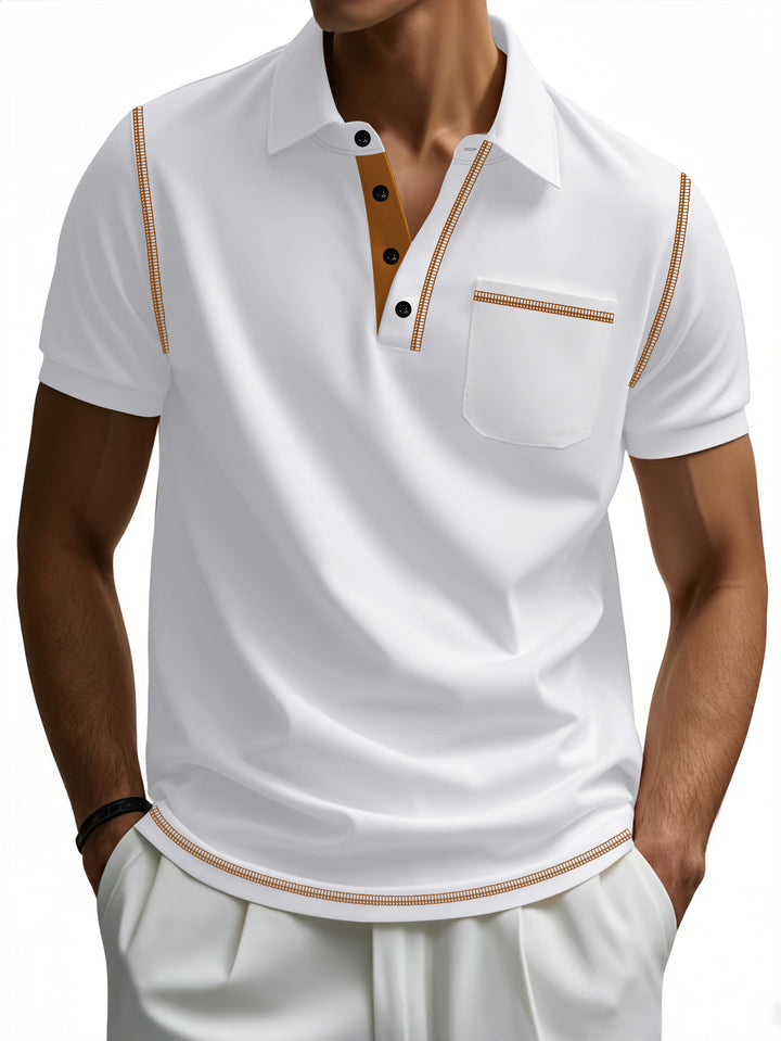 Herren sportliches Kurzarm-Polohemd mit Kontrastpaspelierung und Brusttasche Aliams