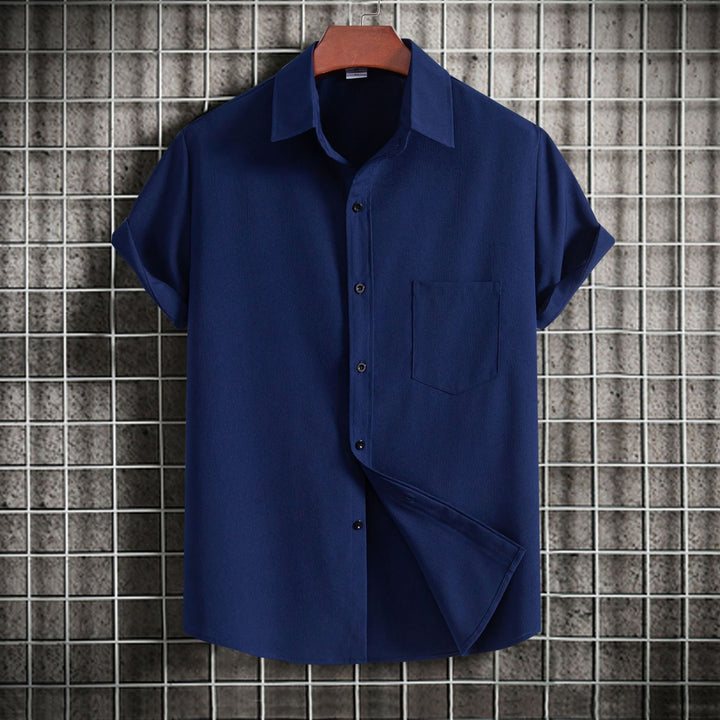 Herren Kurzarmhemd aus atmungsaktivem Strukturstoff mit klassischem Kragen Aliams