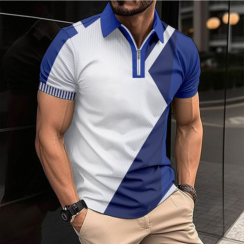 Herren Kurzarm Poloshirt mit modernem Reißverschluss und geometrischem Design Aliams