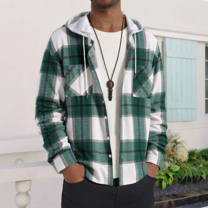 Herren Karierte Flanelljacke mit Hoodie und praktischen Taschen Aliams