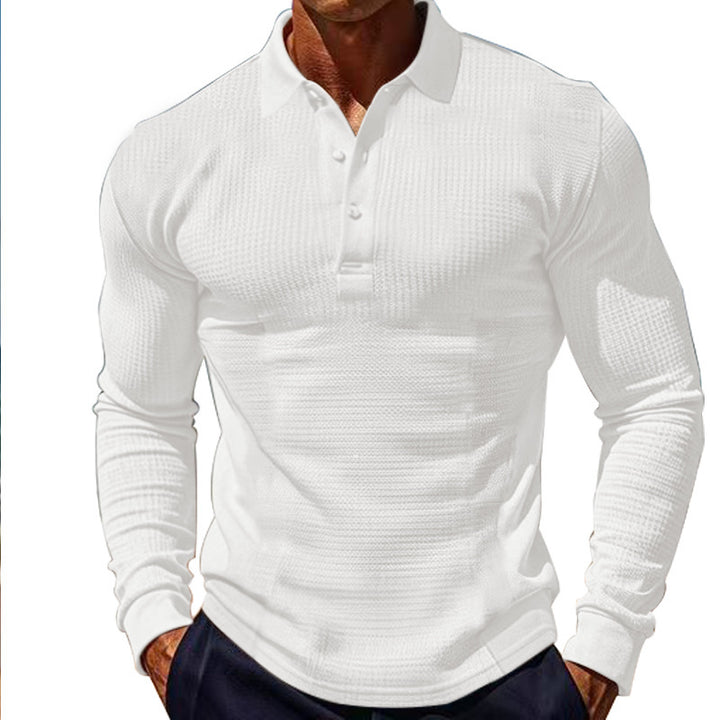 Herren elegantes Langarm-Polohemd mit Knopfleiste und strukturiertem Design Aliams