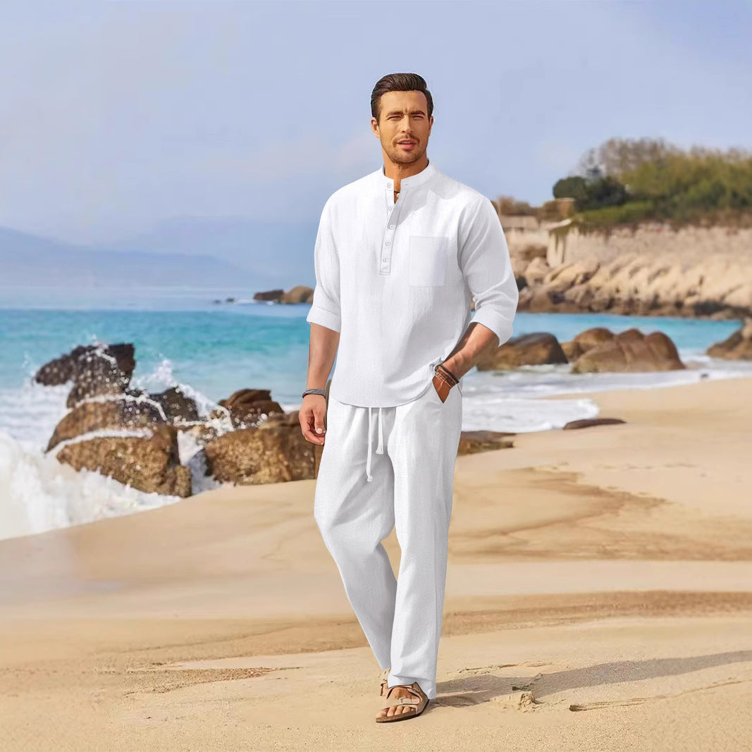 Herren entspannter Strandanzug mit modernem Stehkragen und praktischen Taschen Aliams