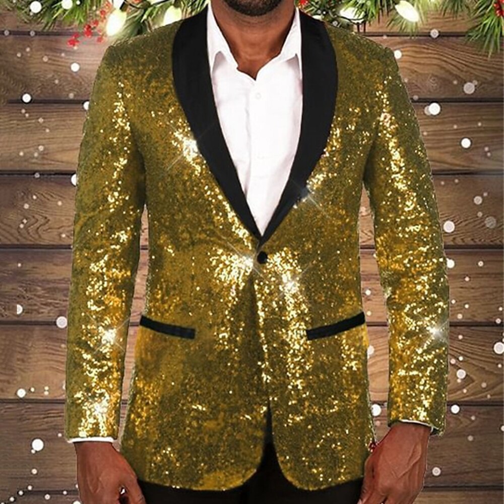 Herren glitzernder Pailletten Blazer mit schwarzem Revers Aliams