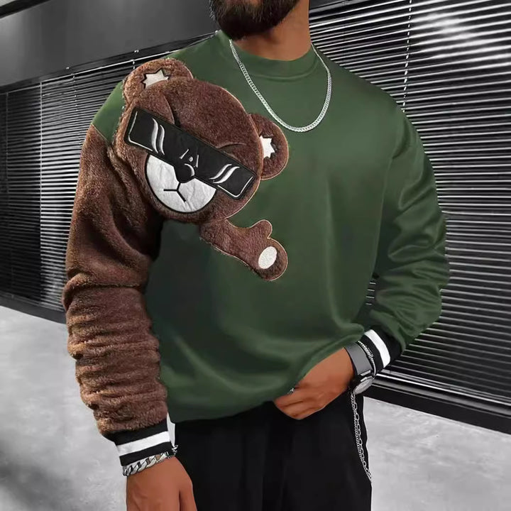 Herren Sweatshirt mit plüschiger Bärenapplikation Aliams