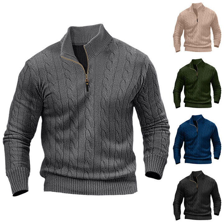 Herren Strickpullover mit Reißverschluss und klassischem Zopfmuster Aliams