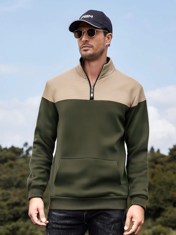 Herren funktionale Sweatjacke mit hochschließendem Kragen und praktischer Kängurutasche Aliams