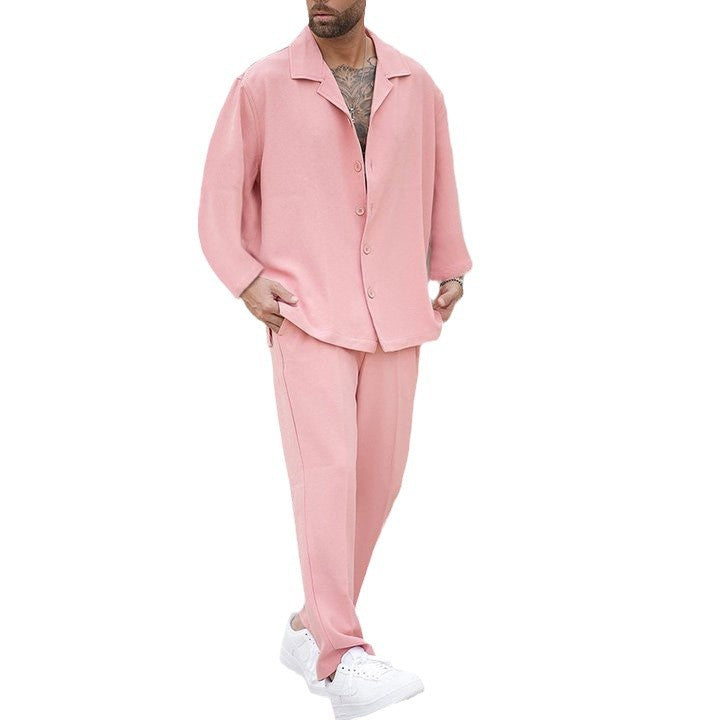 Herren elegantes Lounge-Set aus weichem Material mit durchgehender Knopfleiste Aliams