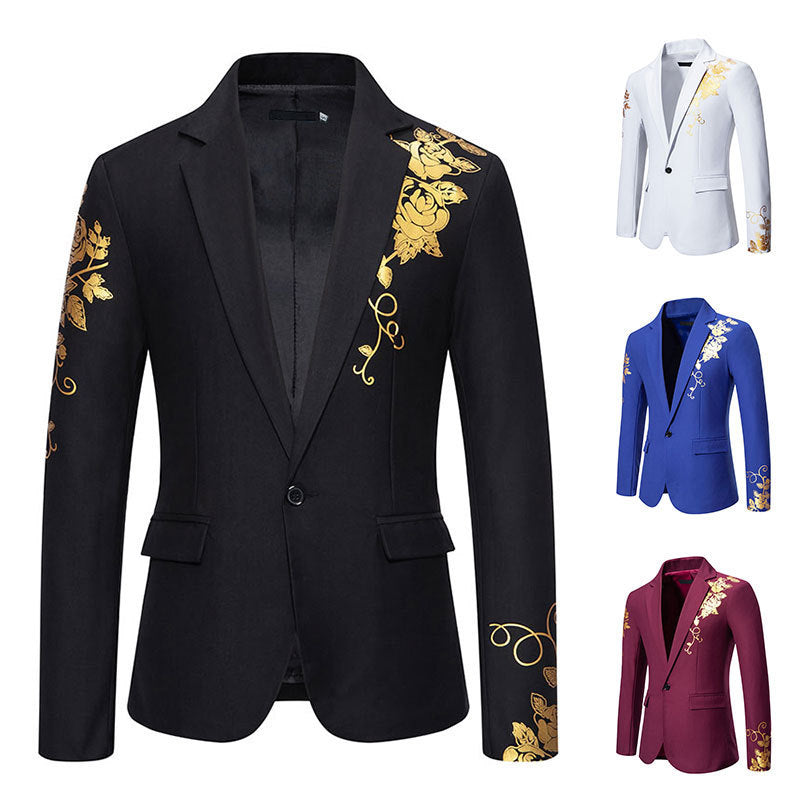 Herren eleganter Blazer mit floralem Goldmuster Aliams