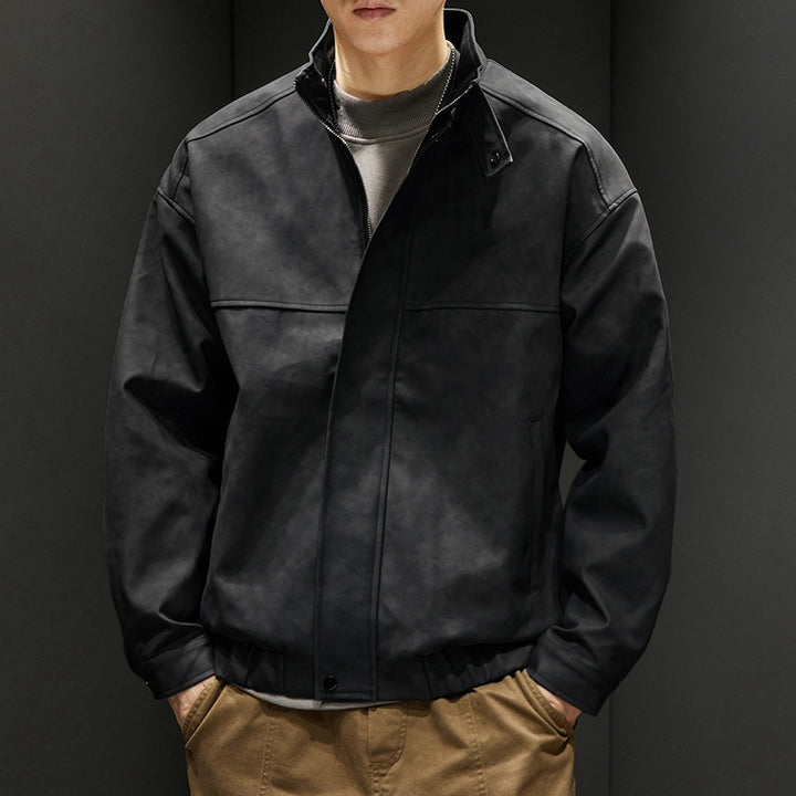 Herren elegante Kunstlederjacke mit praktischem Kragen Aliams