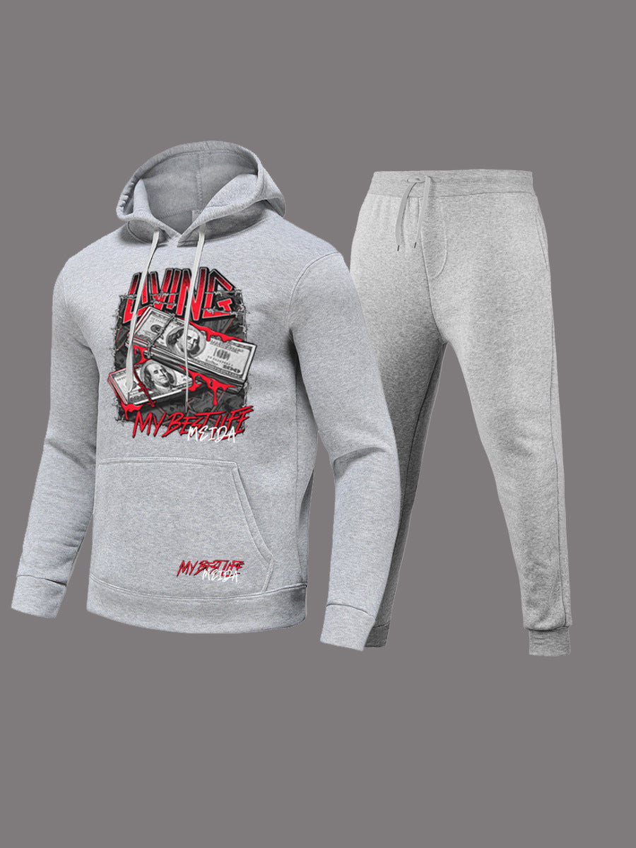Herren sportliches Hoodie- und Jogginghose-Set mit auffälligem Grafikdruck Aliams