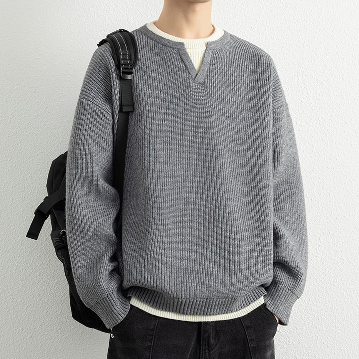 Herren Strickpullover mit V-Ausschnitt und strukturiertem Design Aliams