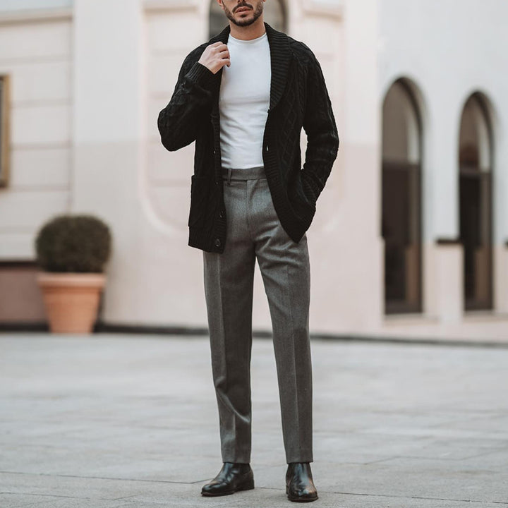 Herren gemütlicher Strickcardigan mit tiefem V-Ausschnitt und Knöpfen Aliams