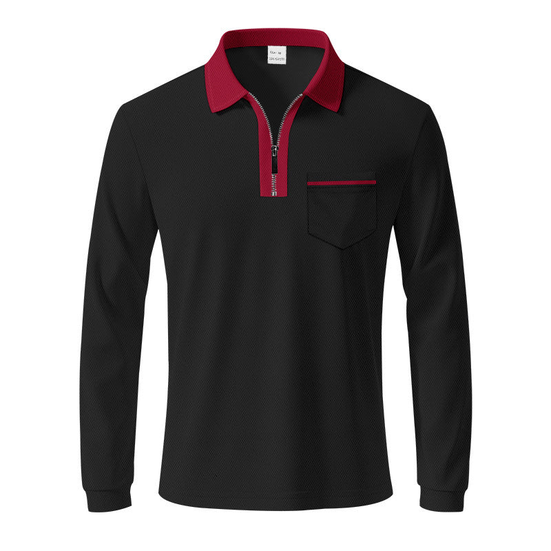 Herren Langarm-Polo mit Reißverschluss und Brusttasche Aliams